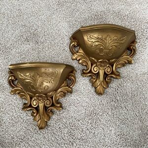 Vintage 1978 Homco Gold Plastic Wall Pocket Sconces/Planters Hollywood Regency